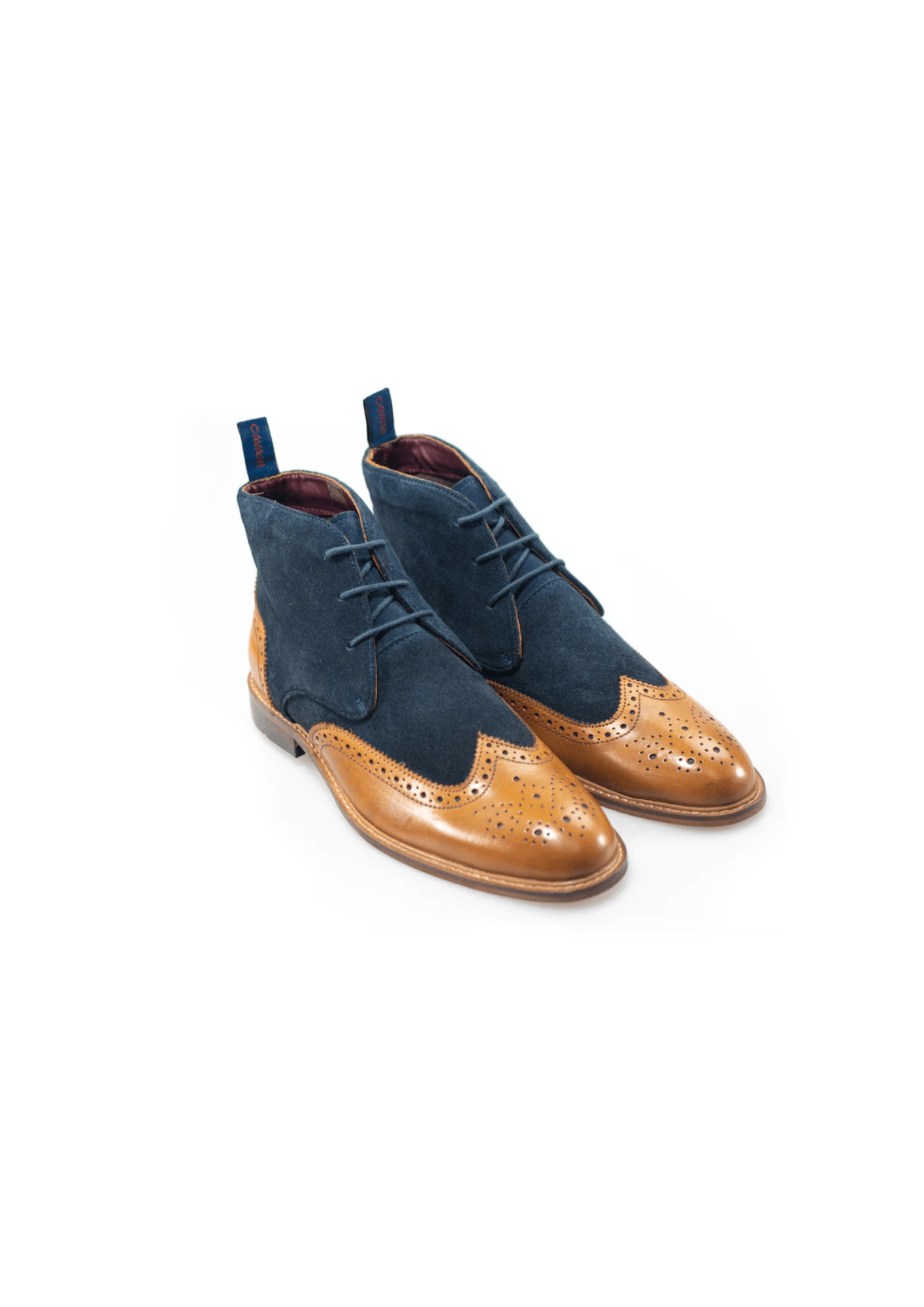 Connick Navy/Tan Brogue Boots - divinusestablishment