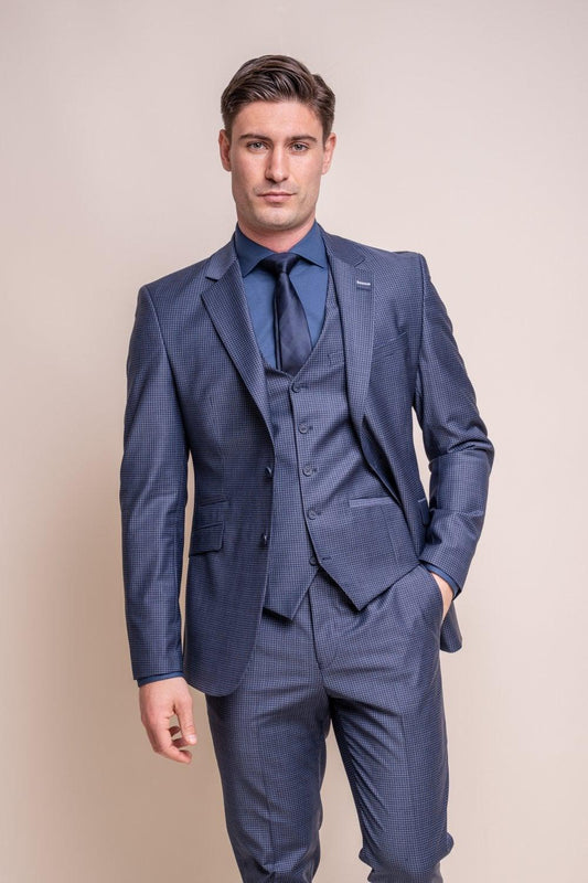 Bond Navy Check Three Piece Suit