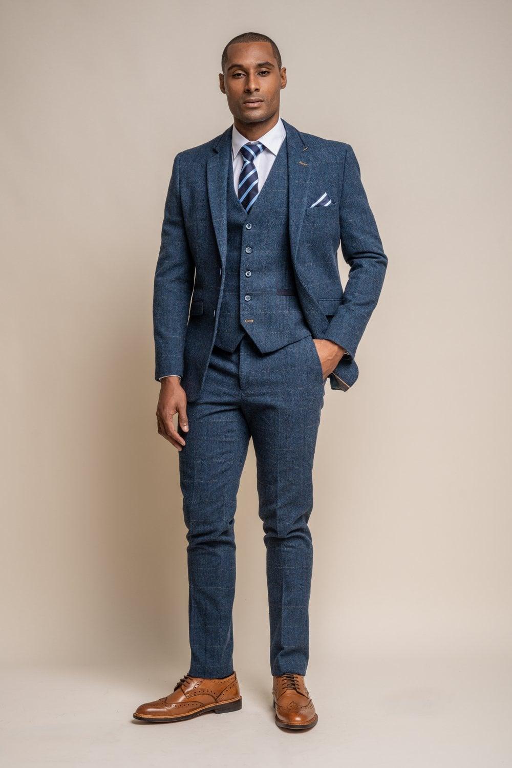 Carnegi Navy Regular Tweed Check Suit - divinusestablishment