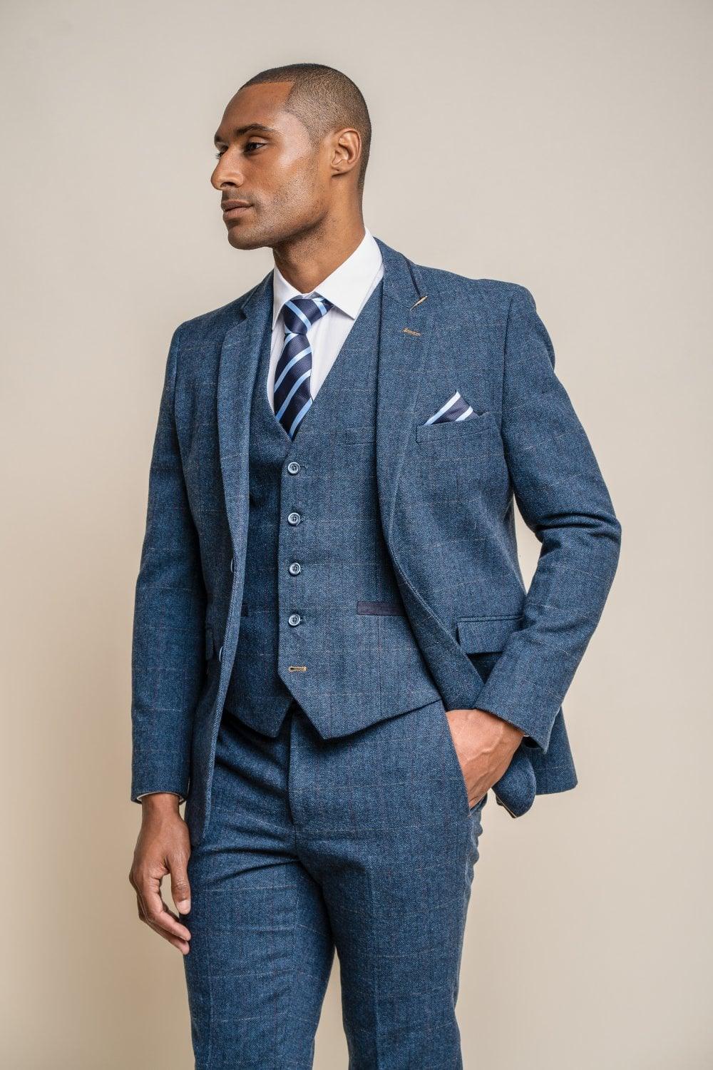 Carnegi Navy Regular Tweed Check Suit - divinusestablishment