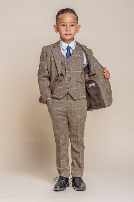 Albert Brown Tweed Check Boys Suit - divinusestablishment