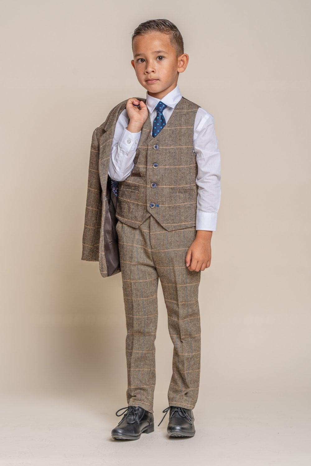 Albert Brown Tweed Check Boys Suit - divinusestablishment