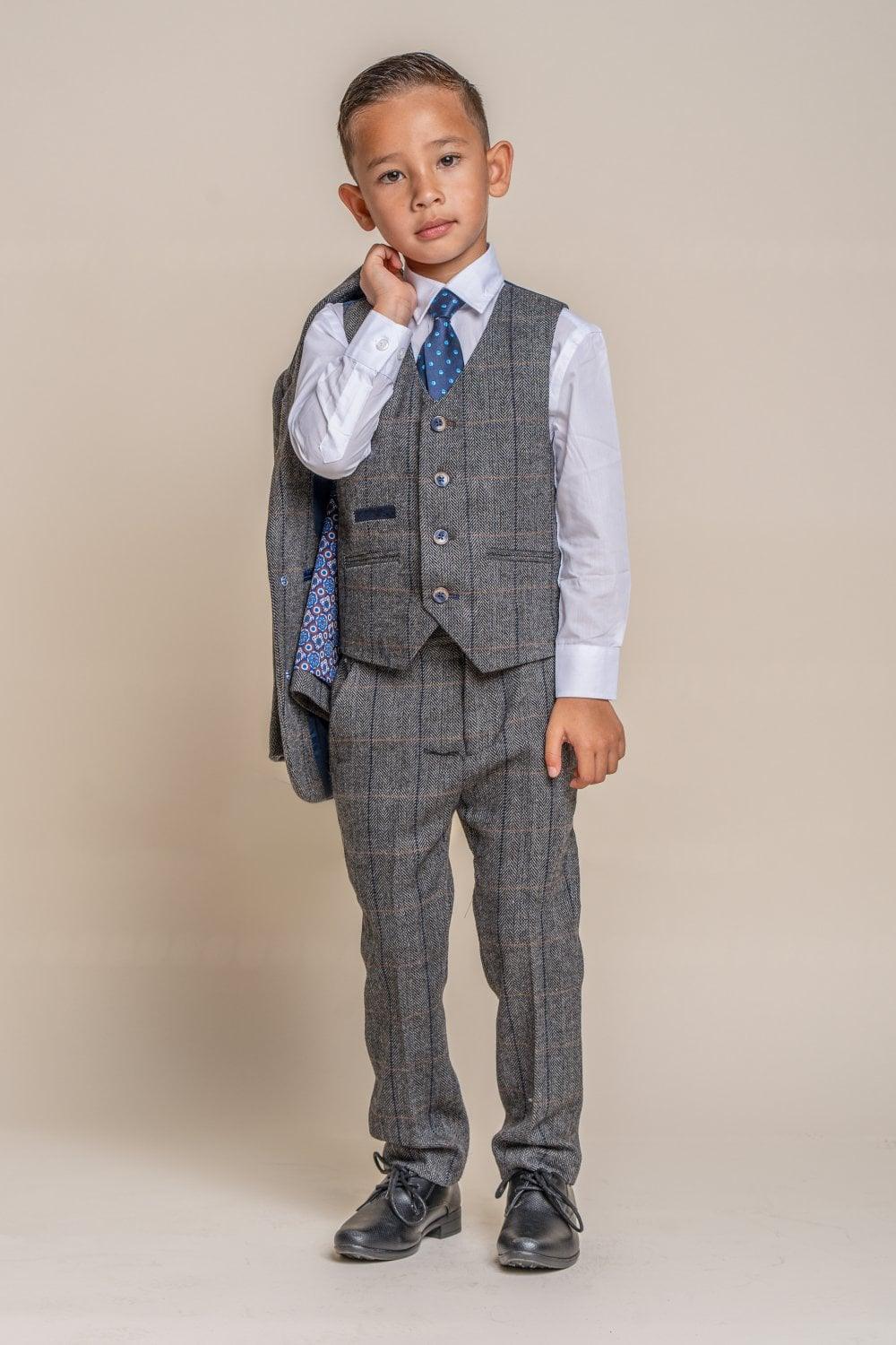 Albert Grey Tweed Check Boys Suit - divinusestablishment