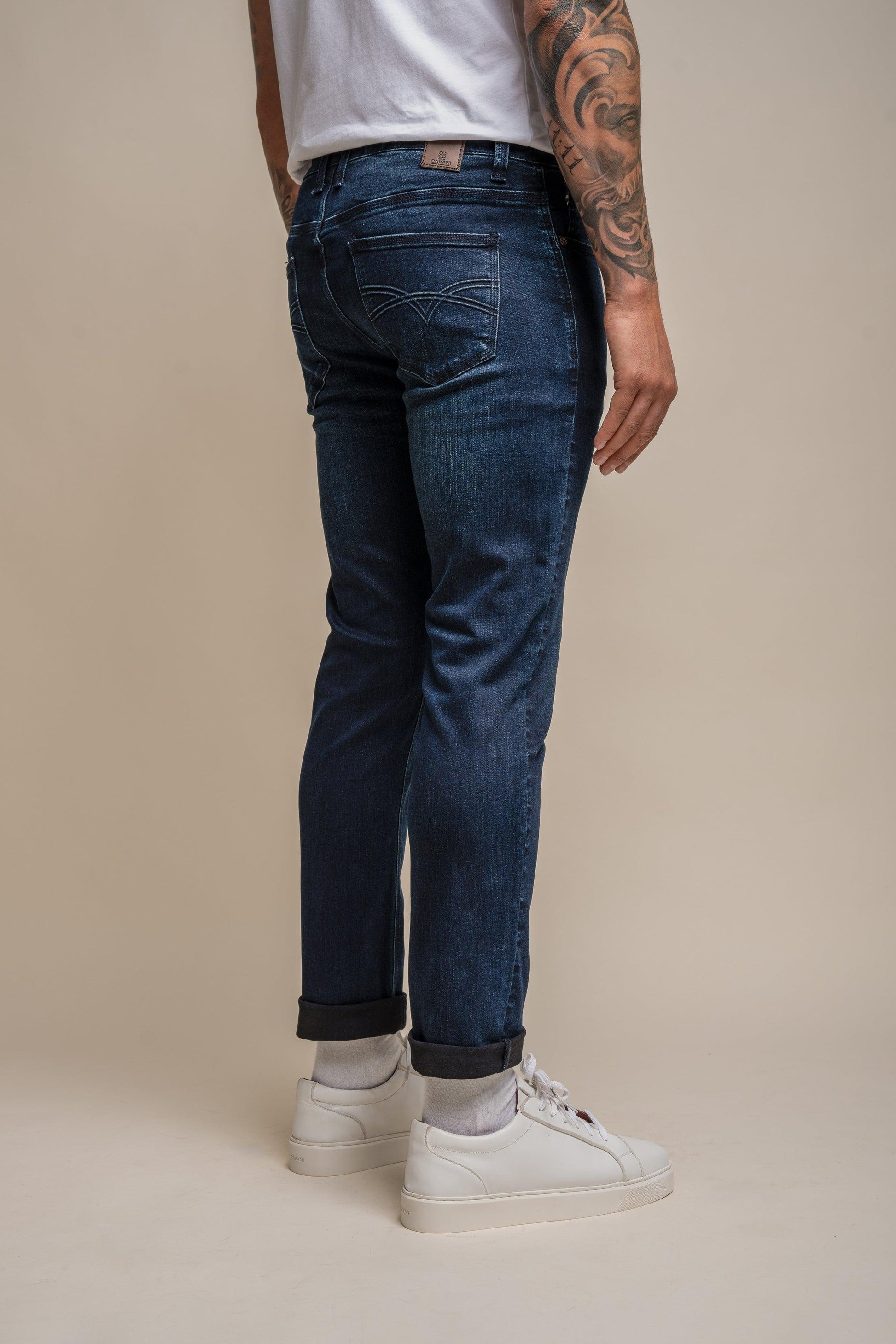 Elliot Navy Regular Stretch Slim Fit Jeans - divinusestablishment