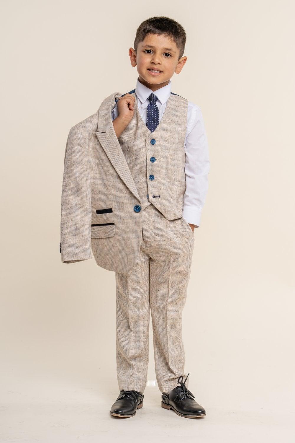 Caridi Beige Boys Three Piece Suit - divinusestablishment