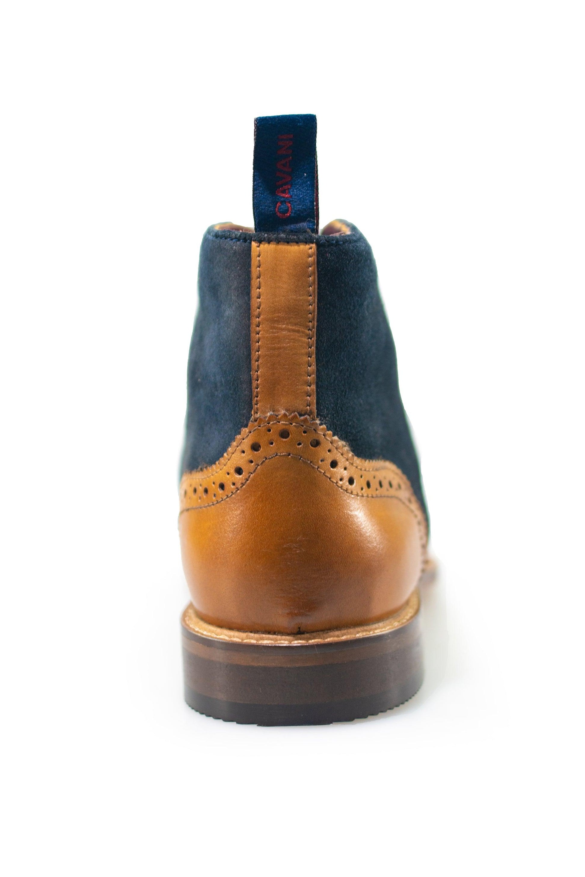 Connick Navy/Tan Brogue Boots - divinusestablishment