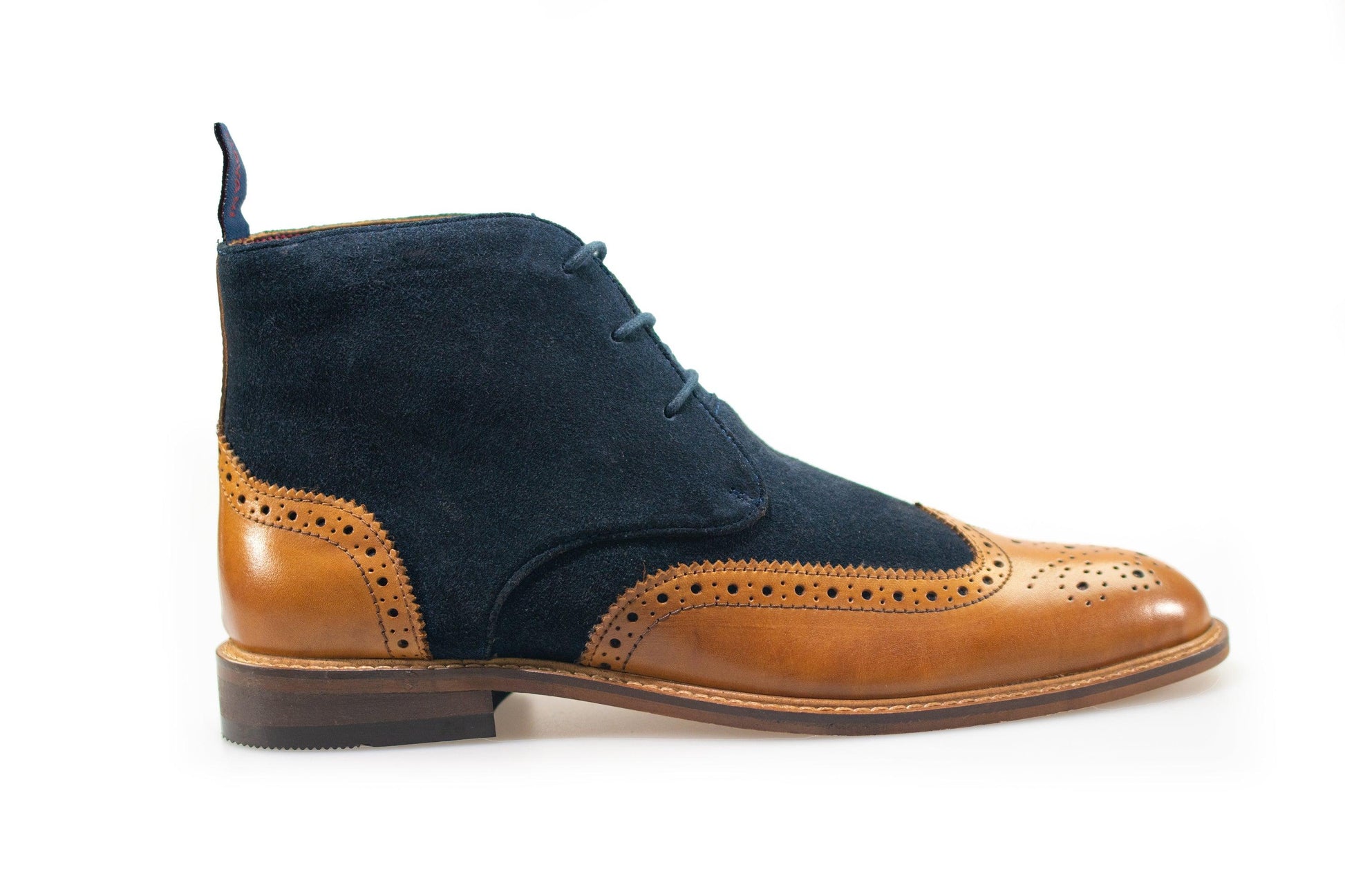 Connick Navy/Tan Brogue Boots - divinusestablishment