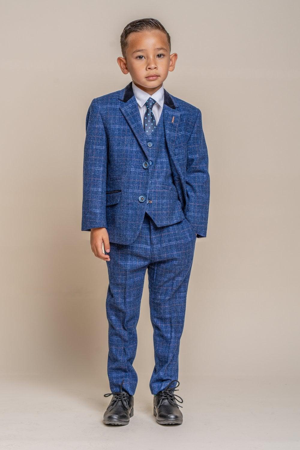 Kaiser Blue Check Boys Suit - divinusestablishment