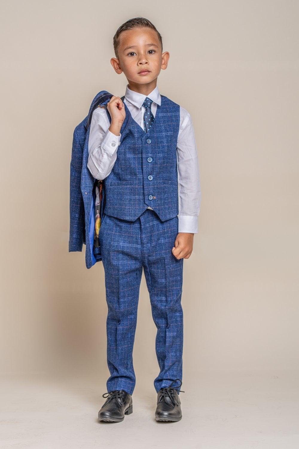 Kaiser Blue Check Boys Suit - divinusestablishment