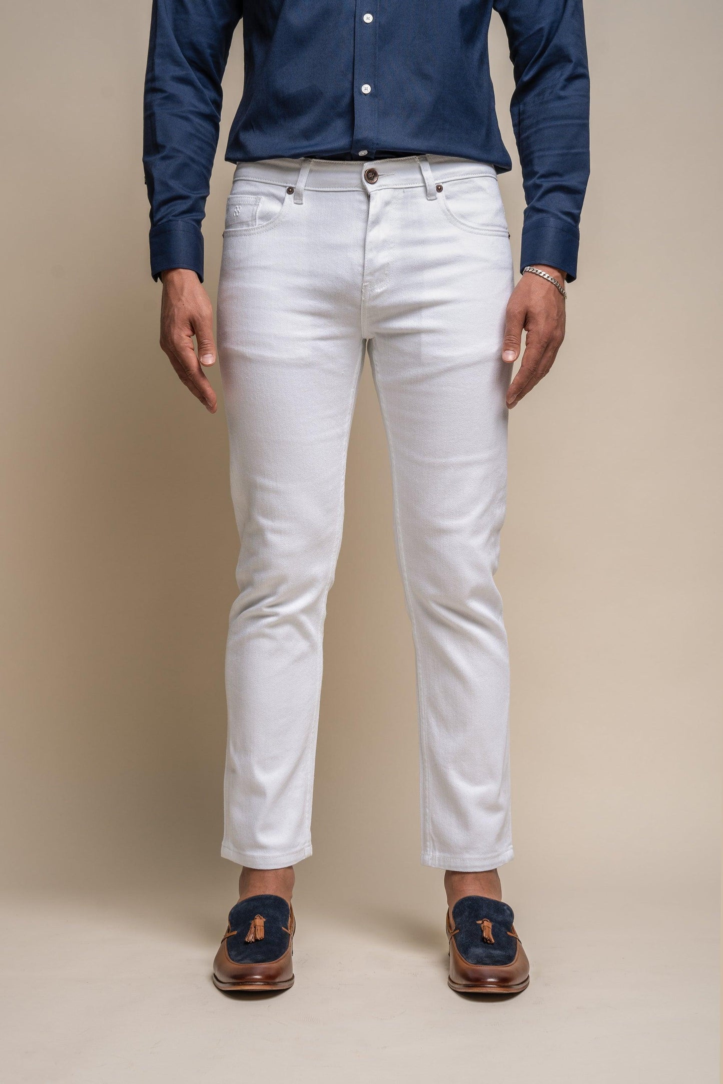 Milano White Long Stretch Denim Jeans - divinusestablishment