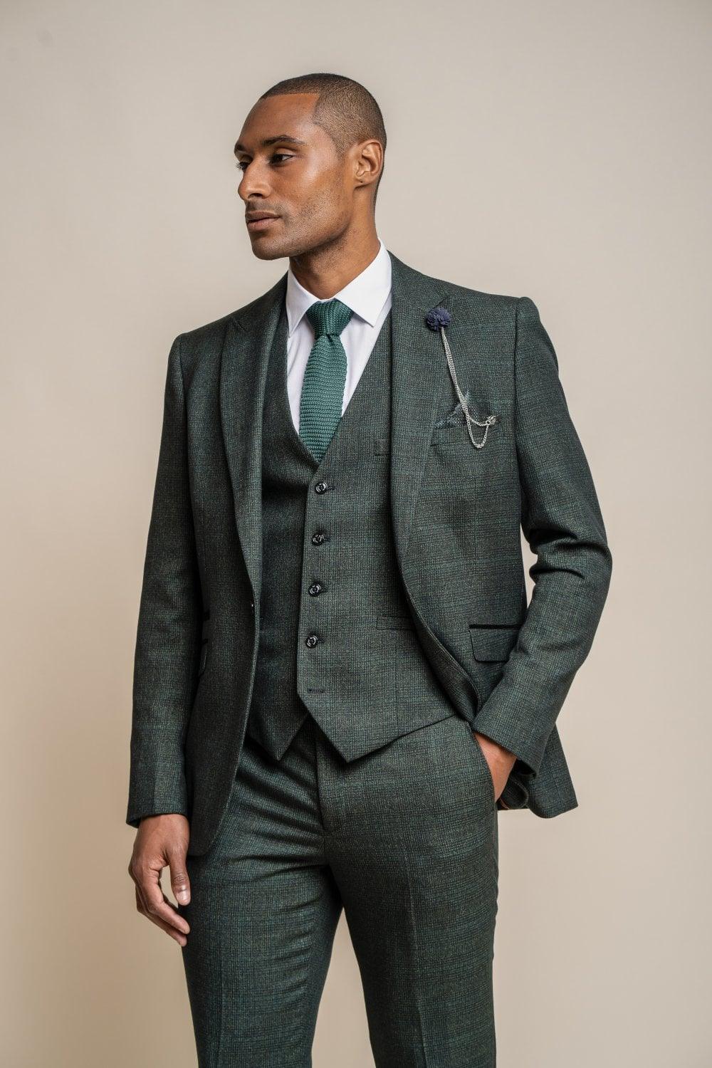 Caridi Olive Check Three Piece Suit - divinusestablishment