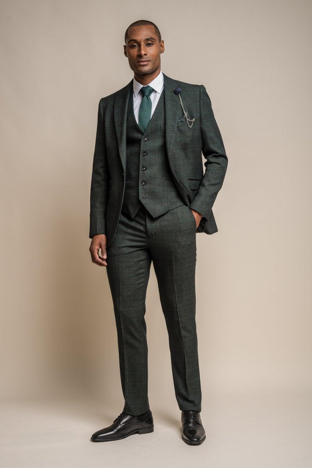 Caridi Olive Check Three Piece Suit - divinusestablishment