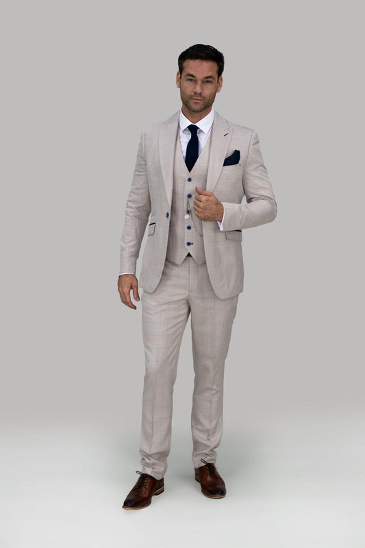 Caridi Beige Slim Fit 3 Piece Suit - divinusestablishment